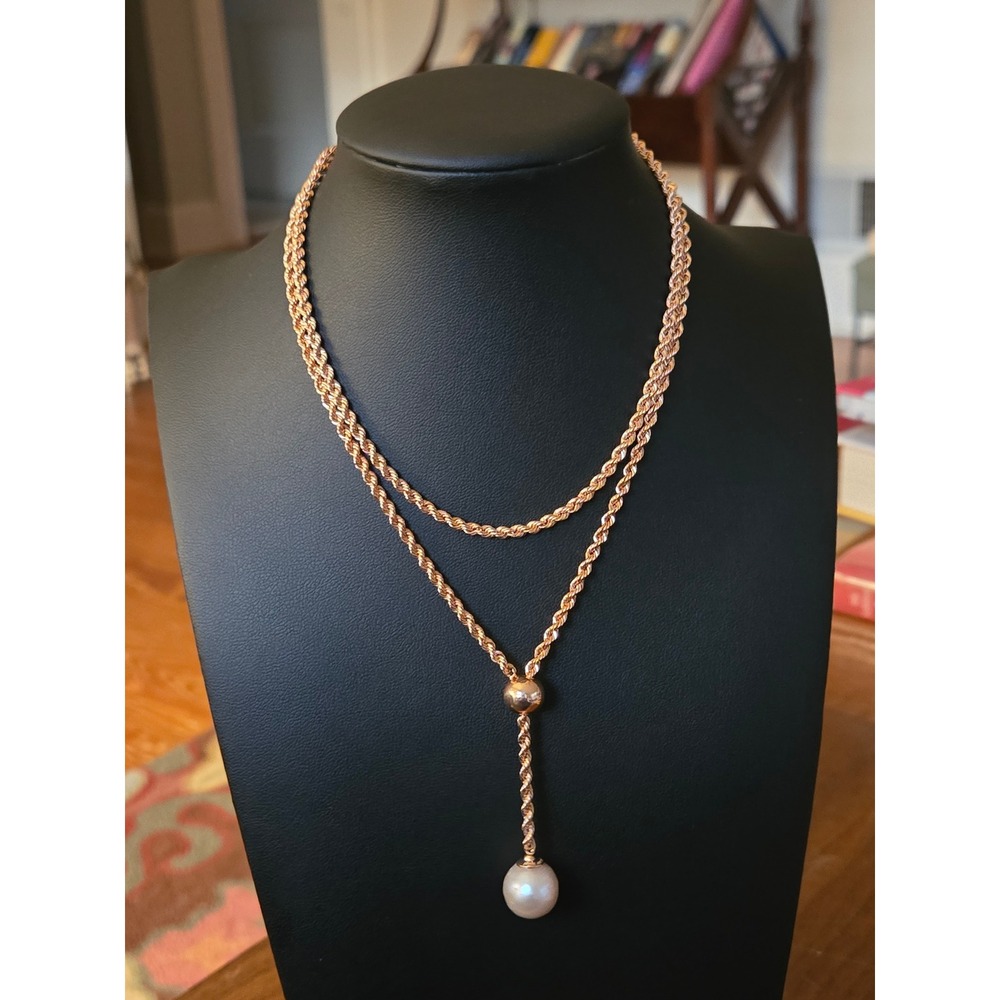 Pearl Rose Gold Tone Y Necklace